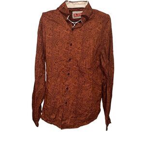 Rare Vintage Consequence Paisley Shirt Mens Copper Brown Long Sleeve Button Up C